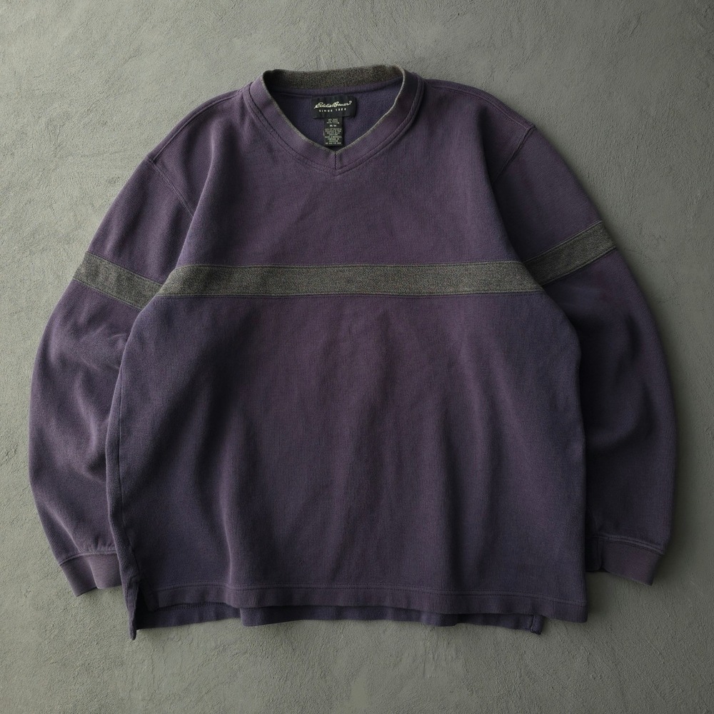 Vintage 2000s Eddie Bauer Purple Long Sleeve Shirt Medium Striped Ribbed